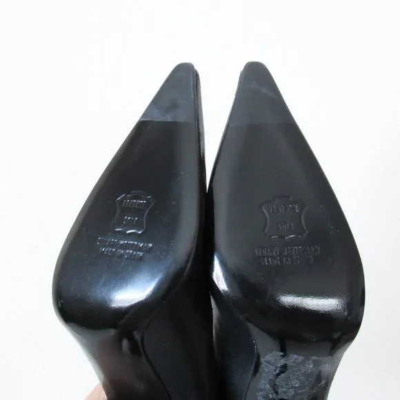 STUART WEITZMEN Classic Black Pointed Toe Pumps Crystal Charm Fringe Heels - Picture 10 of 15